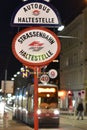 Tram stop and bus stop in Vienna by night